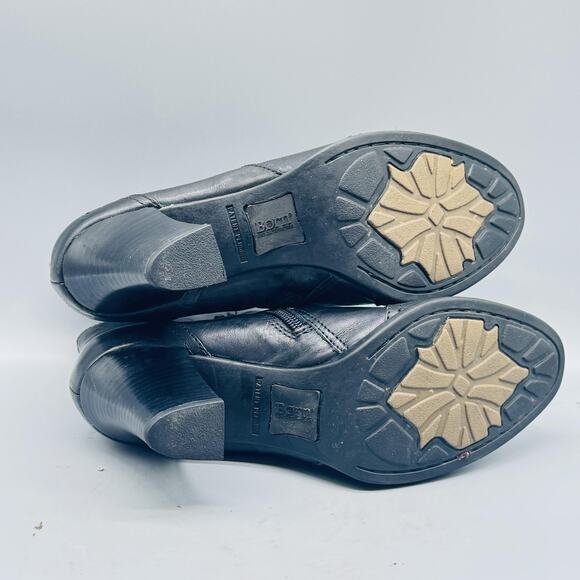 Born Boots Womens 8 Black Leather Ankle Booties Heeled Round Toe Zip Comfort - Picture 8 of 11